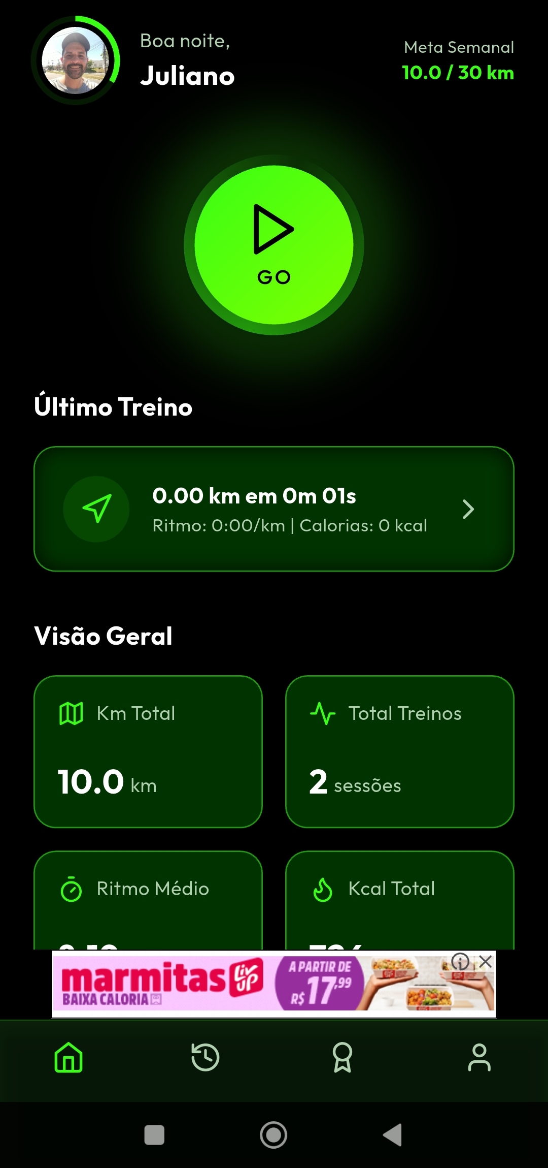 Tela de corrida do RunLab